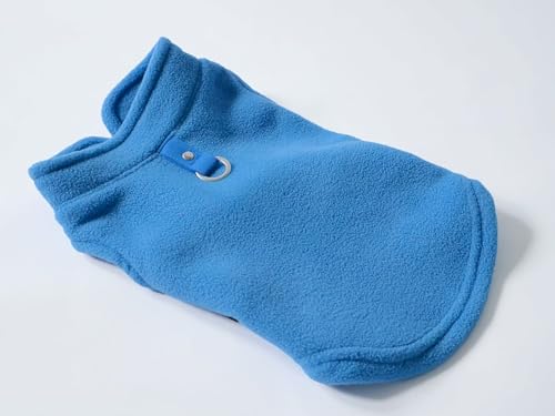 JACKO & CO - Fleece Vest Dog Sweater with Leash Ring - Soft, Warm & Lightweight Pullover Coat for Small & Medium Dogs, Puppies & Cats - Cozy Fall/Winter/Spring Pet Jacket (Blue, L 4.5-7.3kg)