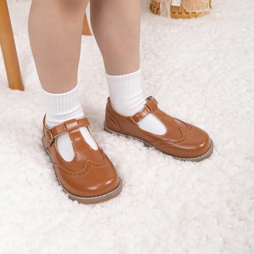 Image of Boy's Girl's Classic T-Strap Dress Shoes Wedding Party Church School Uniform Oxford for Toddler /Little Kid