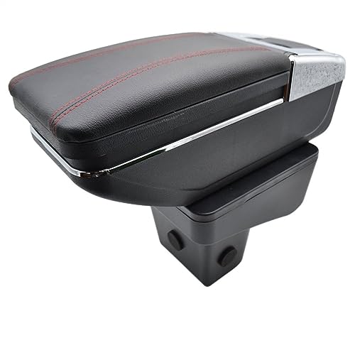 Extensor de reposabrazos para coche Reposabrazos para caja de almacenamiento de coche, portavasos giratorio, reposabrazos de cuero negro para Suzuki para Vitara 2015-2019(Red Thread)