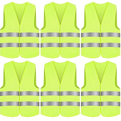 NIEEKRUN 6Pcs Hi Vis Vests, Safety Vests Vis Jacket Fluorescent Waistcoat Reflective Vest Fluorescent with Reflective Strip, High Visibility Safety Yellow Vis Vest for Outdoor Running Walking