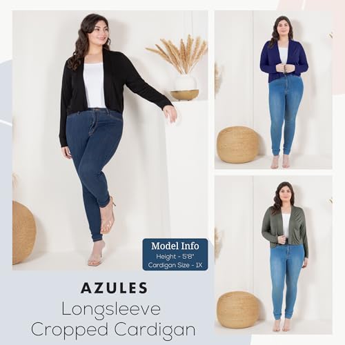 Image of Azules Cropped Cardigan for Women, Open Front Drape Lightweight Sweater Long Sleeves Women's Cardigans