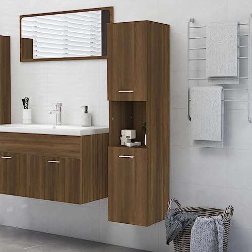 DYRJDJWIDHW mobile bagno con lavabo da appoggio,mobile bagno salvaspazio,Armadietto Bagno Rovere Marrone 30x30x130 cm Legno MultistratoAdatto per bagni, cucine