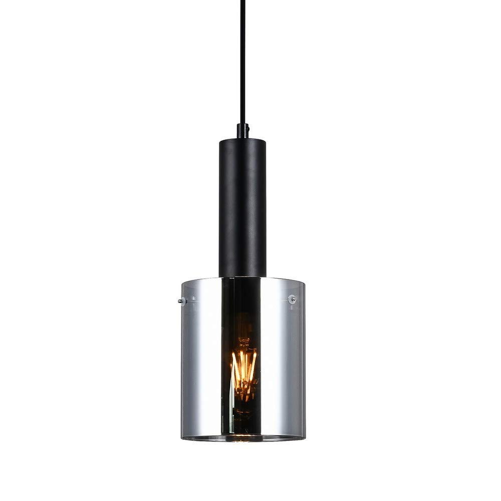 ItaluxSardo - Modern Hanging Pendant Black 1 Light with Glass, Smoky Shade, E27
