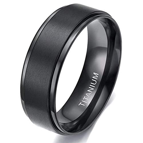 Zakk Ring Herren Damen Titan Verlobungsringe Eheringe Trauringe Schwarz Gebürstet 4mm 6mm 8mm(Schwarz-8mm, 72 (22.9))