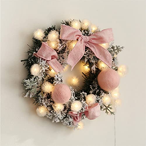 Couronne de Noël de 30 cm en rotin artificiel lumineux pour décoration de porte