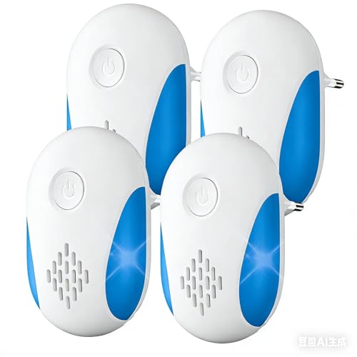 Répulsif Ultrason Souris et Rats 4 Pack, Puissant Ultrasonique Contre Les Nuisibles for Anti Mouse Rats Rongeurs Araignée and Other Pests Efectively（Bleu）