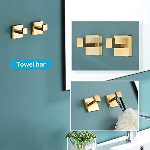 Durafe 5 Piece Bathroom Hardware Set,Brushed Gold Towel Bar Set Sus304 Stainless Steel Single Bathroom Towel Rack 24-Inch Towel Ring Toilet Paper Holder Towel Robe Hooks Accessory #TOP4