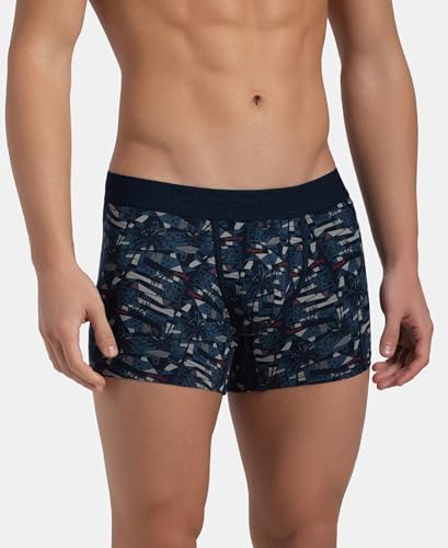 Image of Jockey US63 Men's Super Combed Cotton Elastane Stretch Printed Trunk with Ultrasoft Waistband