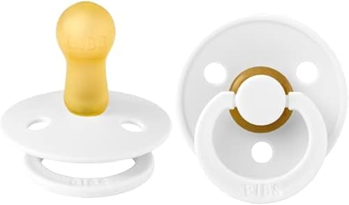 BIBS Pacifiers | Natural Rubber Baby Pacifier | Set of 2 BPA-Free Soothers | Made in Denmark | White | Size 6-18 Months