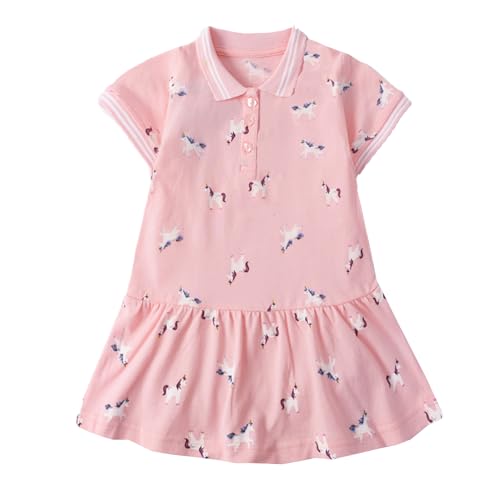 Image of HILEELANG Girls Polo Dress Cotton Short Sleeve Summer Casual School Uniform Dress for Toddler Little Girls 2-8 Years