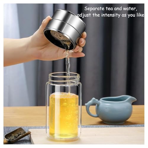 Image of Wosta Leakproof Glass Water Bottle with Stainless Steel Infuser Glass Tea Infuser Bottle with Strainer and Neoprene Sleeve for Loose Leaf Tea, Cold Brew Coffee. (O - PINK, 300ML)