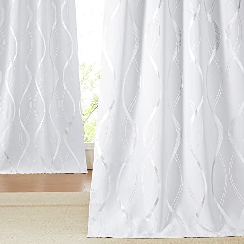 NICETOWN Room Darkening Curtain Panels - Home Fashion Foil Printed Wave Lines Thermal Insulated Room Darkening Curtains for Bedroom/Nursery (1 Pair, 5