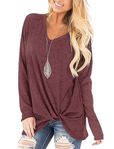 SimpleFun Womens Tops Long Sleeve Shirts V Neck Loose Fit Twist Knotted Fall Tunic Sweaters Blouses2