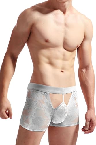 Men Breathable Underwear Lace Sexy Boxer Briefs Mesh Transparent Pants Male Soft Bikini See Through Lace Underpants3