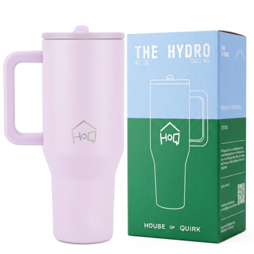 Image of House of Quirk 1200ML Tumbler with Handle & Simple Flip Straw - Car Cup Holder Friendly, Leak Resistant Stainless Steel Water Bottle with Rubber Base (Powder Pink)