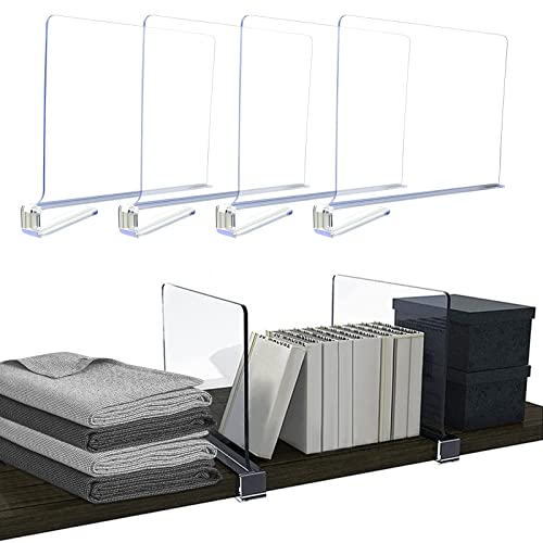 DODUOS 4PCS Clear Acrylic Shelf Dividers for Wardrobe, Shelf Separators Wood Shelves Organizer Closet Dividers, Adjustable Clothing Organizer Wardrobe Dividers for Closet Organizers and Storage