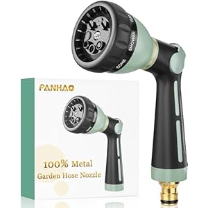 FANHAO Handdouche voor in de tuin, 100% Heavy Duty Metalen Tuinsproeier 8-Functie Hoofd Tuindouche Hoge Druk Sproeier Handdouche met Duimbediening voor Tuinbesproeiing, Autowassen