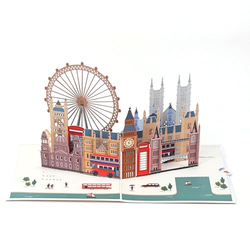 Tecculi Travel Pop Up Card,3D Pop Up Card for World City, Handcrafted 3D Card Featuring Iconic Landmarks Greeting Card for Travel Lover (London)