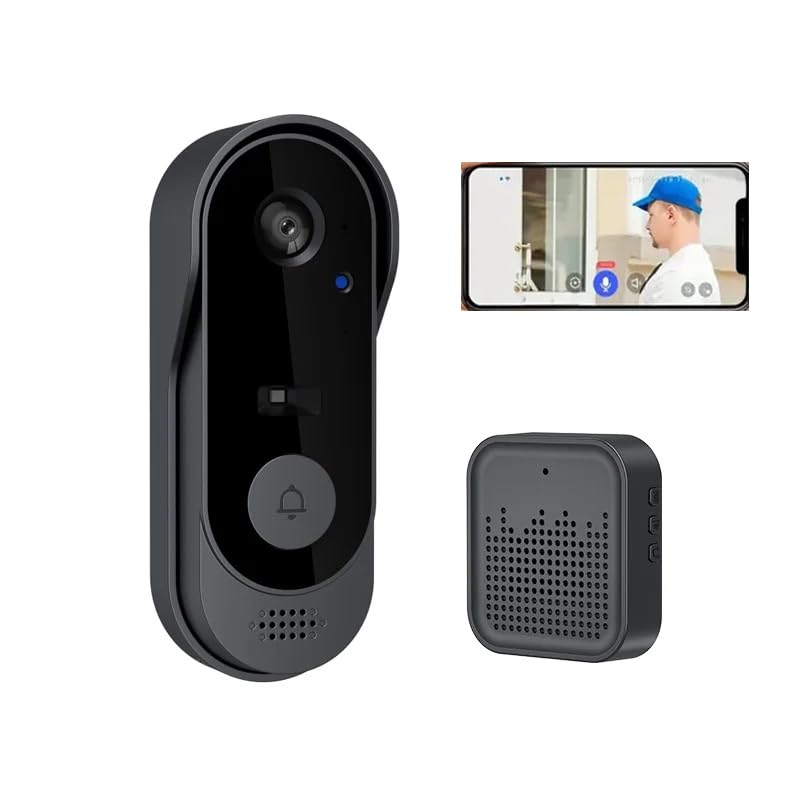 Ruicubei - Timbre inalámbrico con cámara, 1080P - Timbre inalámbrico para exterior, impermeable, 125°, intercomunicador de vídeo inalámbrico, Wi-Fi, timbre conectado, audio bidireccional, impermeable,