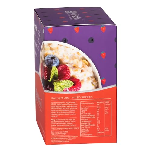 Image of MiHeSo Overnight Rolled Oats Mixed Berries 420 G | Healthy Oatmeal Breakfast Within 15 g High Protein, Calcium & Fibre | Diet Food For Weight Loss For Women & Men | No Refined Sugar | Gluten Free