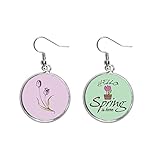 Material: Metal Púrpura flor planta tulipa Verde Colgante decorativo temporada pendientes de primavera joyas