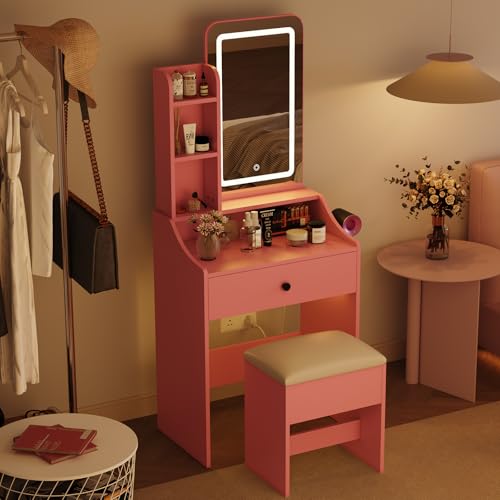 Image of Sweetcrispy Vanity Desk with LED Lights Mirror & Power Outlet