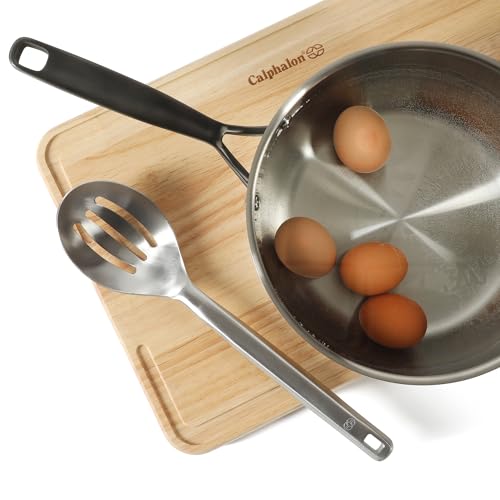 Image of Calphalon Prime Slotted Spoon Skimmer, Stainless Steel Straining Spoon, Heavy-Gauge Heat-Resistant Kitchen Spoon for Draining, Cooking & Serving, Weighted Handle for Control