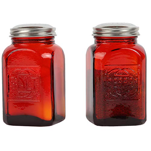 Trenton Gifts Old-Fashioned Salt and Pepper Shakers, Red Depression-Era Glass Kitchen Decor