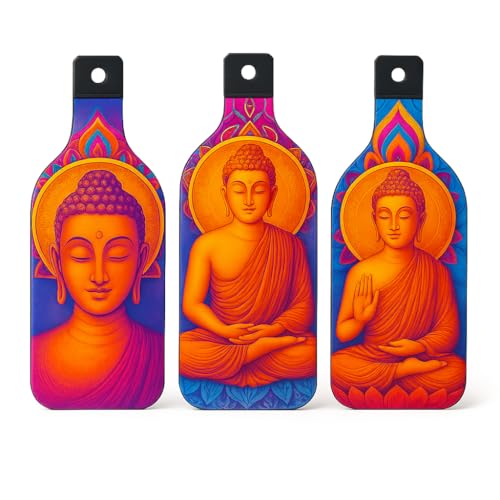 Image of GENXTRA MDF Buddha Wall Hanging Set - Bottle Shaped Wooden Plaques with Mandala Art & Vibrant Spiritual Design - Decorative Home Decor for Living Room, Bedroom, Meditation Space - Pack of 3 (BH3-02)