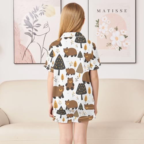 ALAZA Cute Bear Pine Tree Pajamas Satin Pajama Set Short Sleeve Button Down Sleepwear4