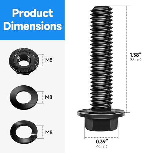 Image of (10Sets) M8 Bolt x 35mm Flanged Hex Head Bolts, External Flange Hex Drive M8 Screws, Class 10.9 Black Zinc Plated Alloy Steel Metric M8x1.25 Bolts Kit
