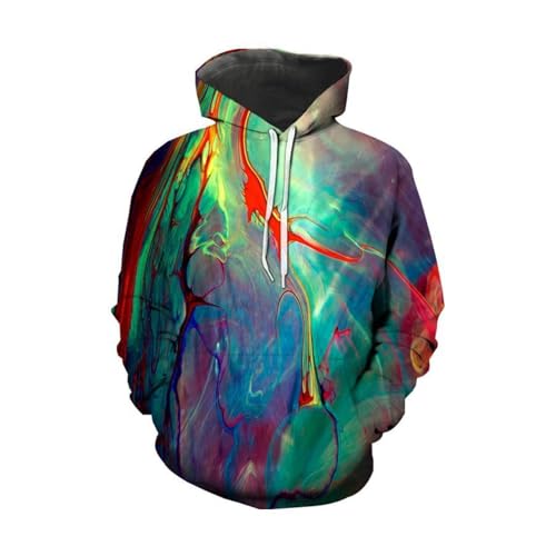 LIULINLIN Creatieve inkjet kleurenkunst 3D-printen herenhoodie straatmodetrend casual losse comfortabele jas sportkleding