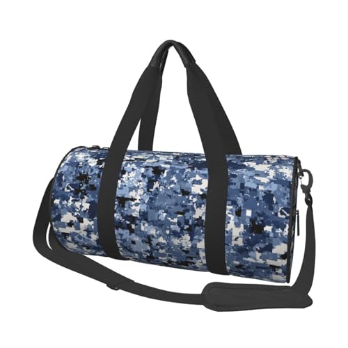 Camouflage Blue Camo Travel Duffel Bag Shoes Compartment Foldable Lightweight Yoga Gym Sports Bag