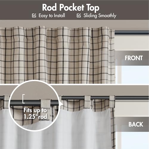 Image of Madison Park Anaheim Cabin Plaid Curtain Window, Thermal Insulated Fleece Lining, Living Room Decor Room Darkening Drape for Bedroom, 1-Single Panel Pack, 50x95, Rod Pocket & Back Tab, Black