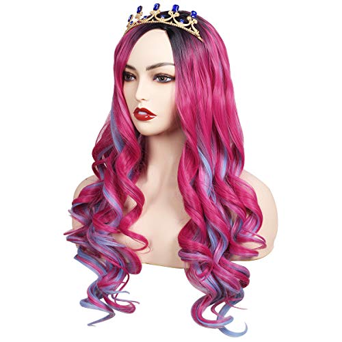 Colorground Long Wavy Pink And Light Blue Mixed Cosplay Wig With Crown (Adult Size) #TOP3