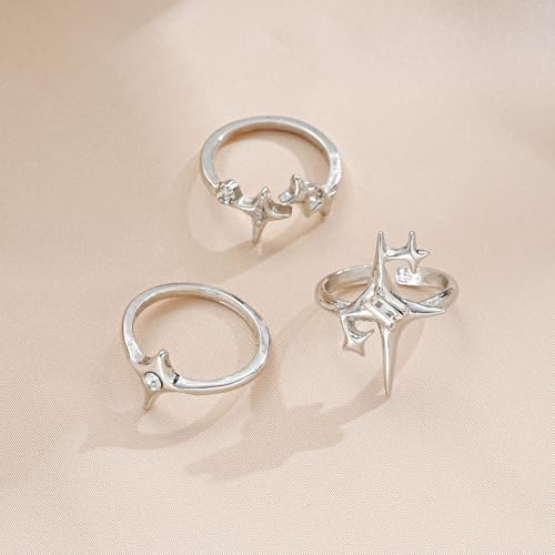 Y2k Silver Star Rings for Women Men Cool Rhinestone Stacking Rings Personalized Chunky Open Knuckle Ring Set Funky Star Jewelry Accessories Gifts4