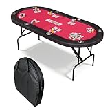 Garvee 8 Player Oval Poker Table Foldable, 72' Poker Game Tables with Storage Bag, Collapsible Legs, Padded Rails & Cup Holders, Portable Folding Game Table for Texas Holdem and Blackjack, Red
