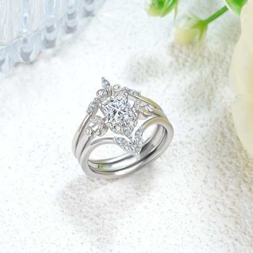 Triple Moon Ring Moissanite Wedding Ring Set for Women, 3 Pcs 10K 14K 18K Gold Princess Cut Moissanite Engagement Rings Bridal Set for Women Anniversary Jewelry Gift2