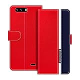 UOGNADGD Lederhülle Kompatibel mit BlackView P6000 Klappbares Portemonnaie-Hülle mit Magnetverschluss Ständer & Kartenfächern stoßfestem Schutz (Rot)