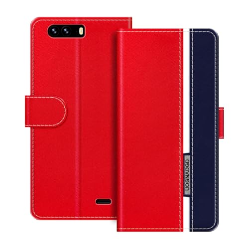 UOGNADGD Lederhülle Kompatibel mit BlackView P6000 Klappbares Portemonnaie-Hülle mit Magnetverschluss Ständer & Kartenfächern stoßfestem Schutz (Rot)