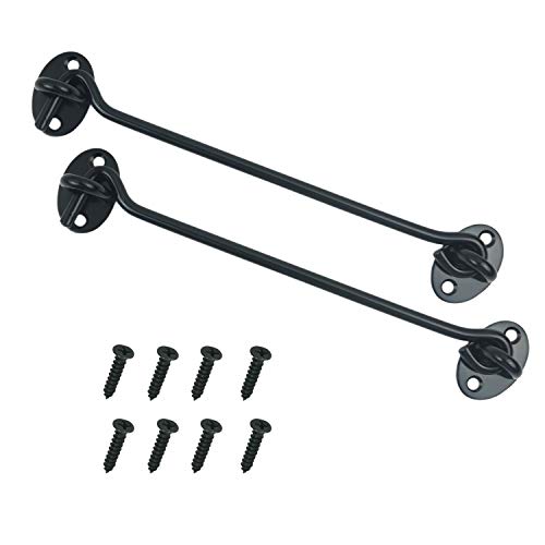 Proshopping 2PCS 8 Inch Stainless Steel Barn Door Hook and Eye Latch - Black, Long Privacy Cabin Swivel Window Hook, Heavy Duty Gate Latch Holder Easy Lock - for Sliding Door, Garage, Shed, Window