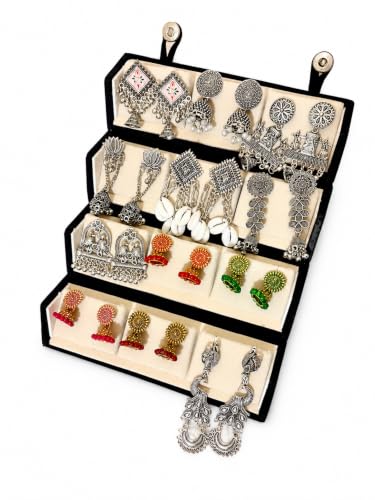 Image of Oxidized Silver Plated Jhumka Earrings Combo Set of 12