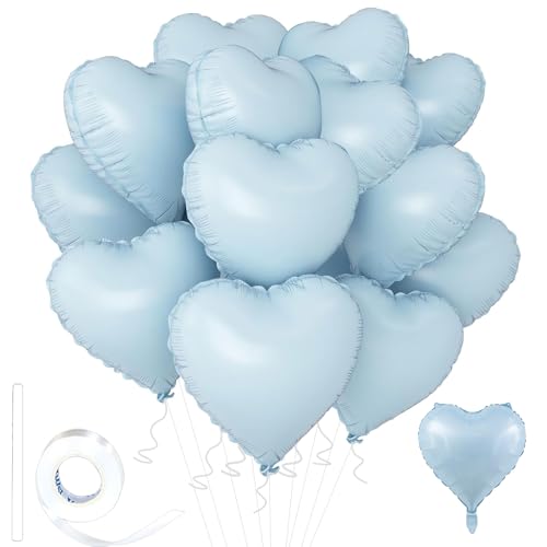 Image of Blue Heart Ballloons,18 Inch Pastel Blue Foil Love Heart Shaped Balloons 12Pcs Baby Blue love balloon for Anniversary Wedding Birthday Party Baby Shower Valentines Day Decorations