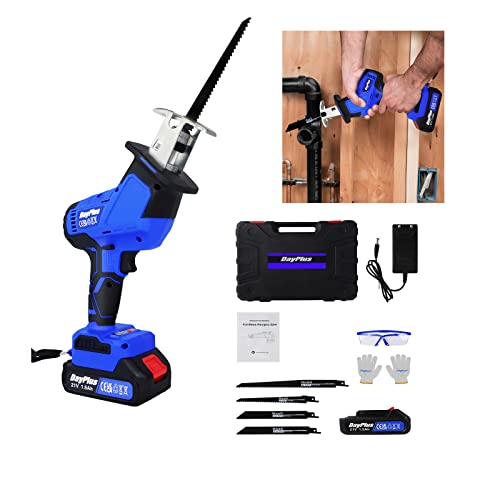 Scie alternative avec batterie scie alternative sans fil, 0-1900rpm vitesse variable sans balai scie sabre, 4 lames de scie pour bois, métal, plastique, longueur de course 15mm, bleu