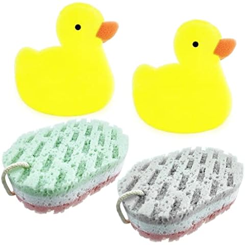 4 Pack Bath Sponge Doubled Sided Shower Sponge Exfoliating Sponge 2 Style Bath Sponges for Adults Kids Cover