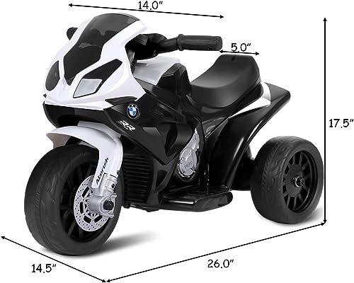 OLAKIDS Kids Ride on Motorcycle, 6V Licensed BMW Electric Motor with Music, Foot Pedal, Headlight, Leather Seat Cushion, 4 Wheels Battery Powered Tricycle Toy for Boys Girls (Dark) - Thumbnail 6