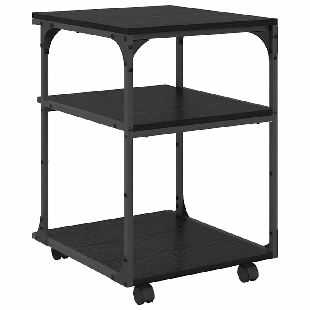 vidaXL Stojak na drukarkę Czarny Dąb 43 x 48 x 64 cm, Stojak na drukarkę, prostokątny, industrialny, wielopoziomowy organizer, mobilne meble, miejsce na dokumenty