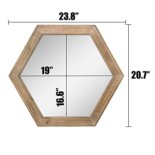 Miroir de salon hexagonal bois rustique décoration murale 61cm - 4