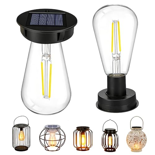Weciau Bombillas Solares, 2 Piezas 8 cm Bombilla Solar Exterior, Luz Solar Exterior Jardin Repuesto, Lampara Solar Superior de Reemplazo con Bombilla LED Brillante para Lámparas Colgantes, Faroles