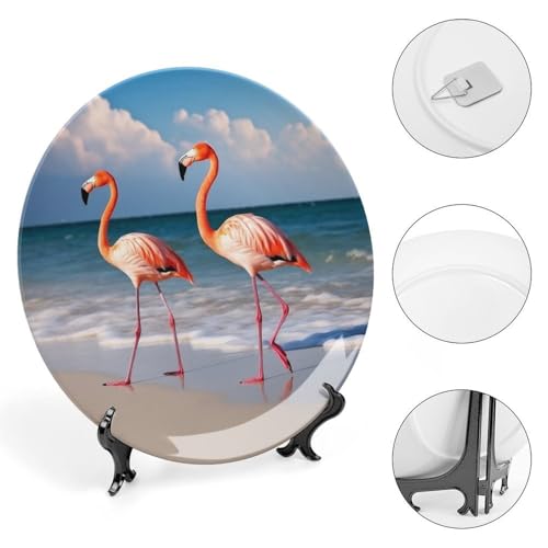 Plato decorativo Bone China Flamingo On The Beach 7 pulg miniatura 4